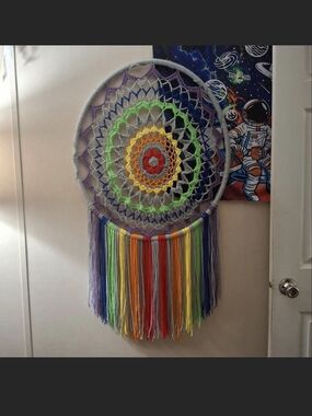 Handmade Rainbow Crochet Dreamcatcher Wall Hanging